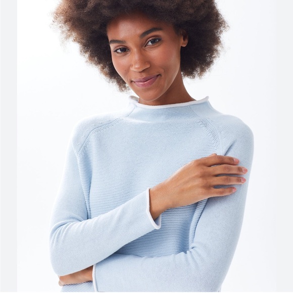 Alice Walk The Cotton Mock Neck ICE BLUE Peruvian cotton Roll Sleeve Sz L - Picture 13 of 15